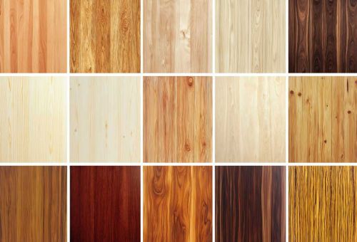 Eine Auswahl verschiedener Holzarten in quadratischen Feldern dargestellt. Die Holzmuster variieren in Farbe und Maserung, von hellen bis dunklen Tönen, und zeigen die natürliche Vielfalt und Schönheit unterschiedlicher Holzsorten wie Eiche, Kiefer, Nussbaum und andere.