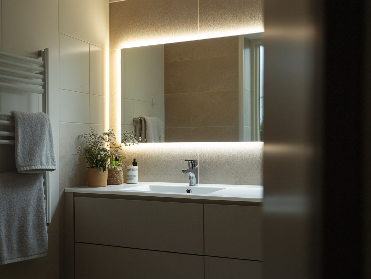 LED hinterleuchteter Spiegel in einem Badezimmer